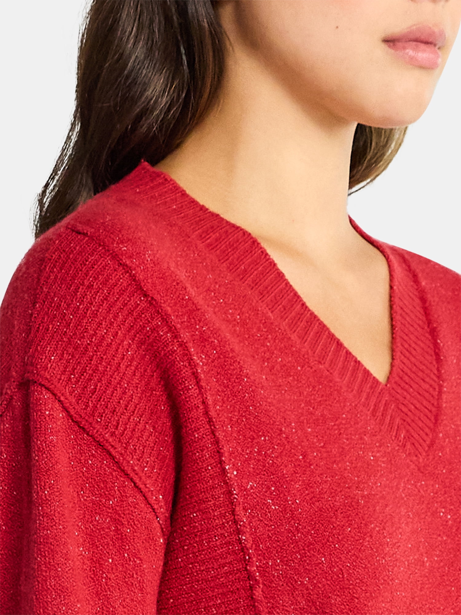 Time and Tru Women's Ribbed V Neck Sweater, Lightweight, Sizes XS-XXXL