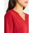 thumbnail image 4 of Time and Tru Women's Ribbed V Neck Sweater, Lightweight, Sizes XS-XXXL, 4 of 5