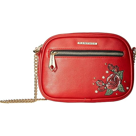 Rampage Women's Embroidered Floral Crossbody Red