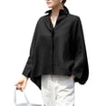 thumbnail image 3 of VONDA Women's Turn-down Collar Solid Color Casual Button Up Shirts Irregular Hem Blouse Tops, 3 of 5