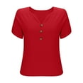 thumbnail image 6 of pstuiky Tops for Women Summer Solid Color Short Sleeve Womens Linen Tops Casual Loose Fit Tie Front Shirts Red XXL, 6 of 7