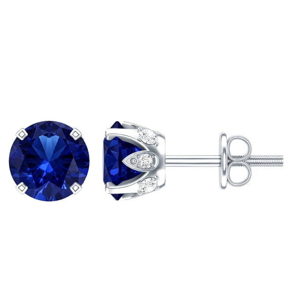 Rosec Jewels Lab Grown Blue Sapphire Solitaire Stud Earrings - AAAA Grade - 2 Ct - Sapphire Diamond Earrings - with Jewelry Box, 925 Sterling Silver