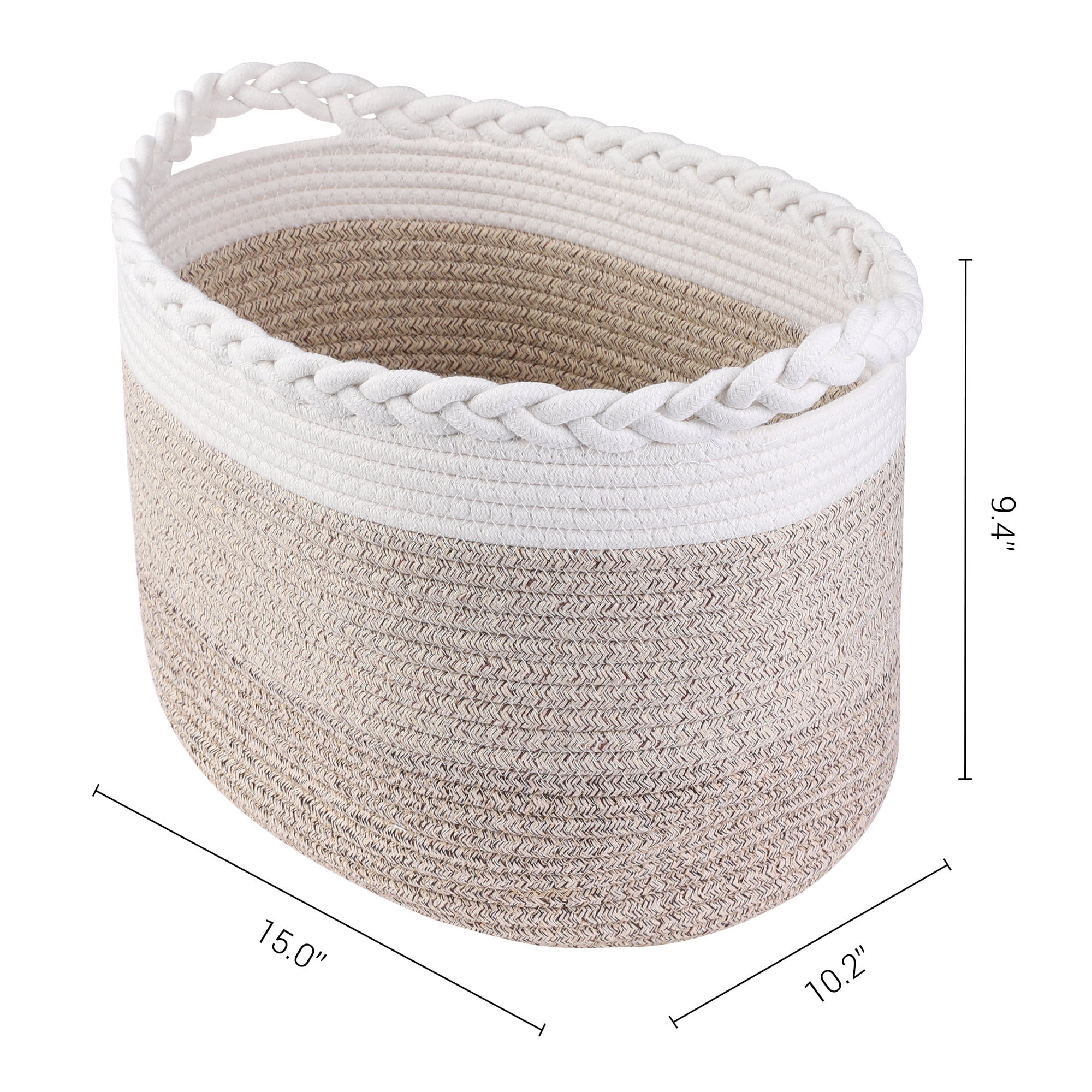 Unique Bargains Woven Storage Basket for Clothes Organizer Bin with Handles Khaki