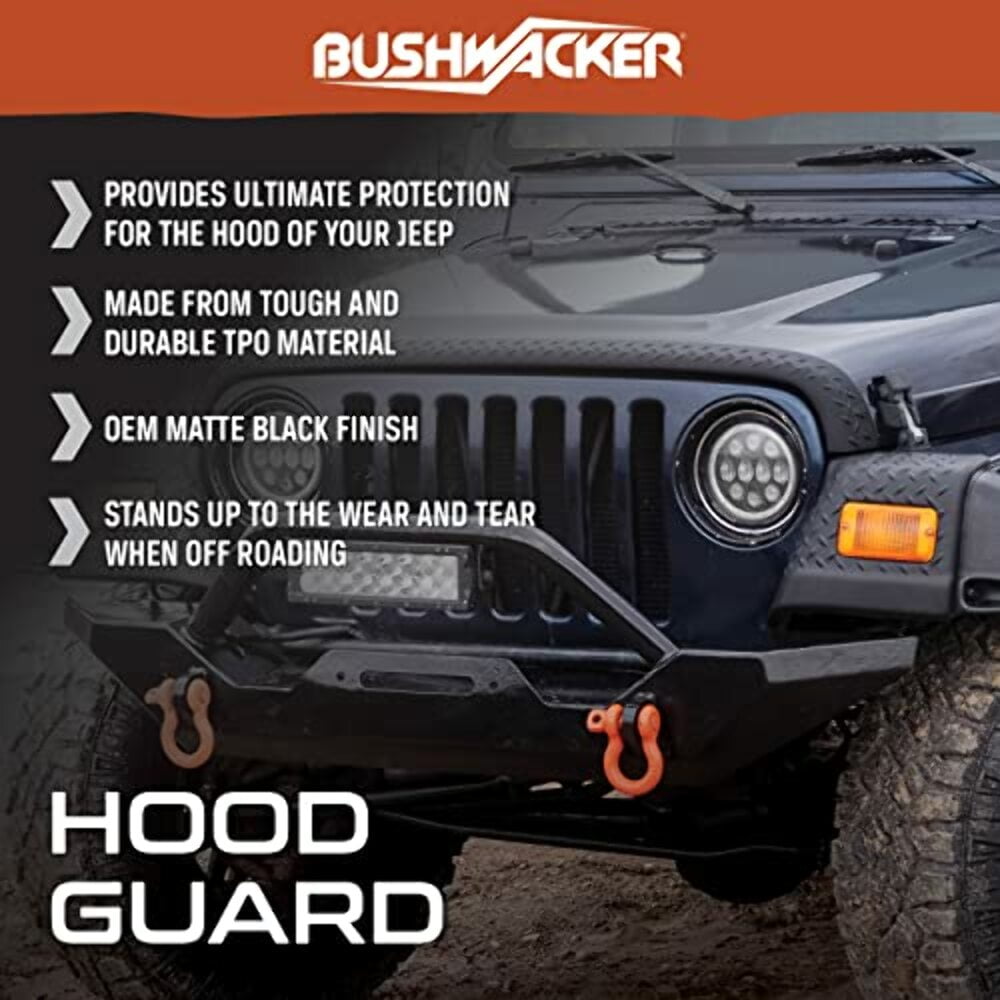Bushwacker 14093 Trail Armor Hood Stone Guard Black Textured Finish, 1-Piece for 2018-2021 Jeep Wrangler JL, 2 and 4-Door