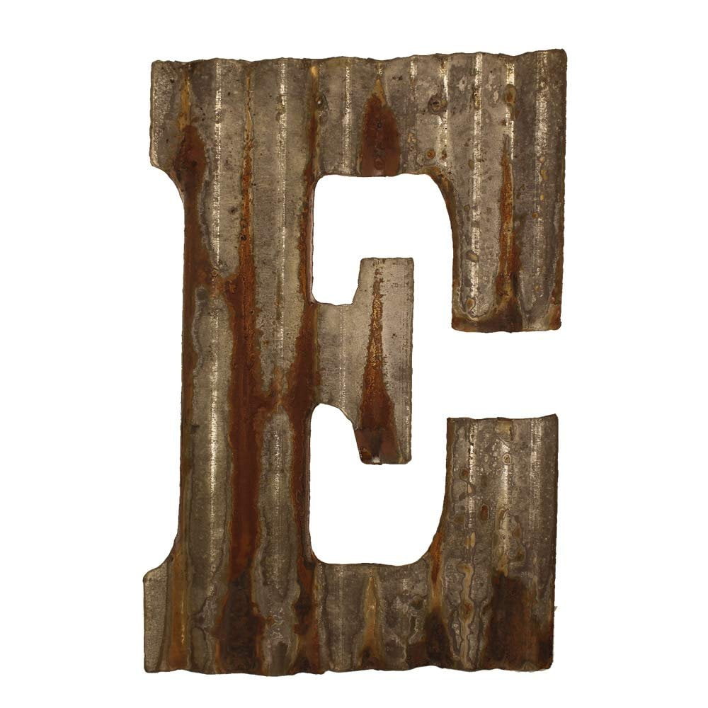 Farmhouse Rustic 12" Wall Decor Corrugated Metal Letter E