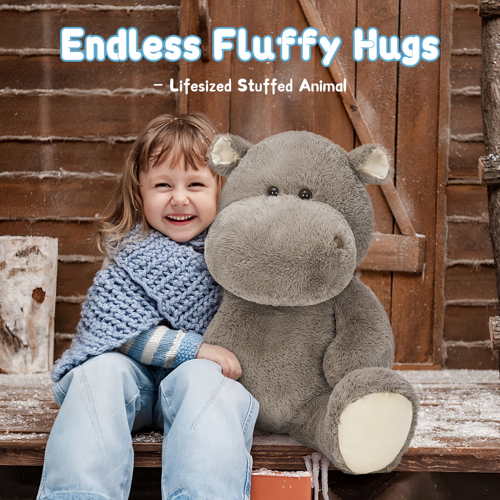 MaoGoLan Giant Hippopotamus Stuffed Animals 36" Gray Oversized Stuffed Hippo Toy Hippo Plush Toy