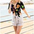 thumbnail image 2 of HAPPY BAY Women's Beach Hawaiian Blouse Shirt Spooky Pumpkin Print Tops Short Sleeve Button Down Holiday Party Halloween Costumes Shirts for Women S Smokey Devil Skulls, 2 of 5