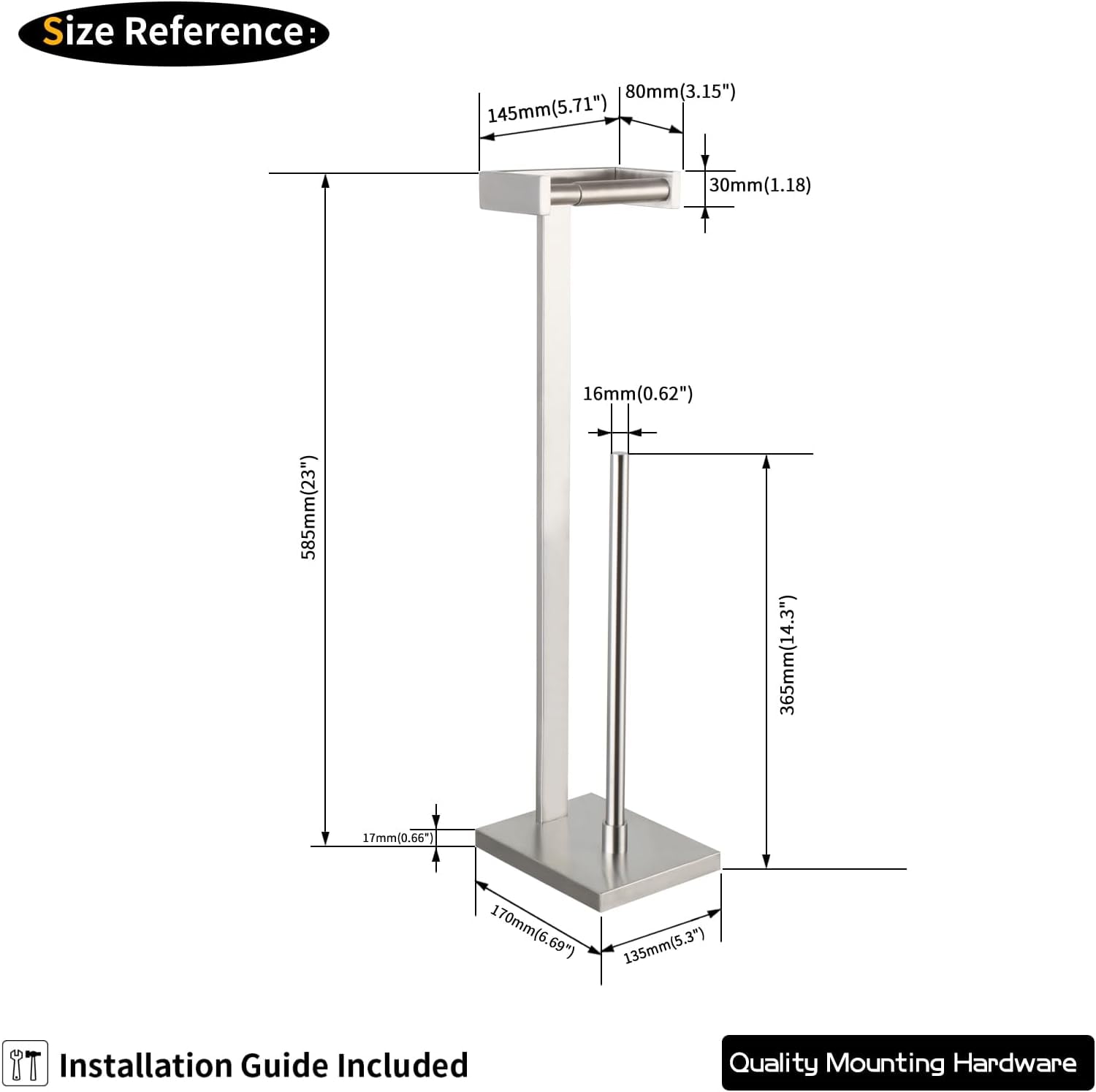Standing Toilet Paper Holder Stainless Steel Brushed  Heavy Base