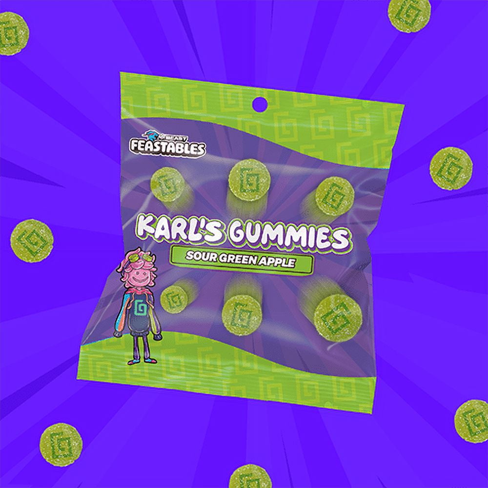 (2 pack) Feastables Karl Sour Green Apple Gummy Candy, Gluten Free, 3.52 oz (100 g)