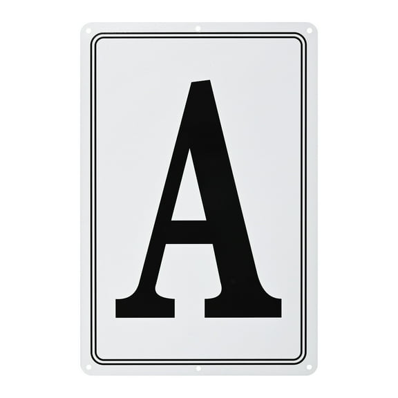 Uxcell Aluminum Letter Sign A, 11.8 Inch House Numbers and Metal Letters, Parking Spot Letter Signs, Metal Letter Wall Decor [Black Text On White]