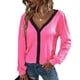 thumbnail image 1 of Blusa informal con hombros caídos para mujer, cárdigan a cuadros con cuello en V, color rosa brillante, talla 3XL, 1 of 6