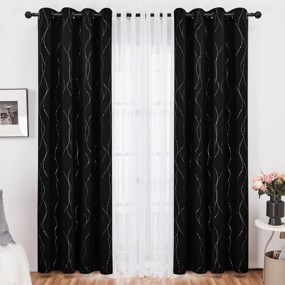 Deconovo Blackout and Sheer Curtains Set, Grommet, Black/White, 42"x84", 4 Panels for Bedroom, Adult