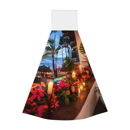 

Wukai Tropical Beach Candlelight Print Kitchen Towels Quick Dry Washcloths Coral Velvet Dishtowels Multipurpose Reusable Cloths Soft Tea Absorbent Cleaning Cloths