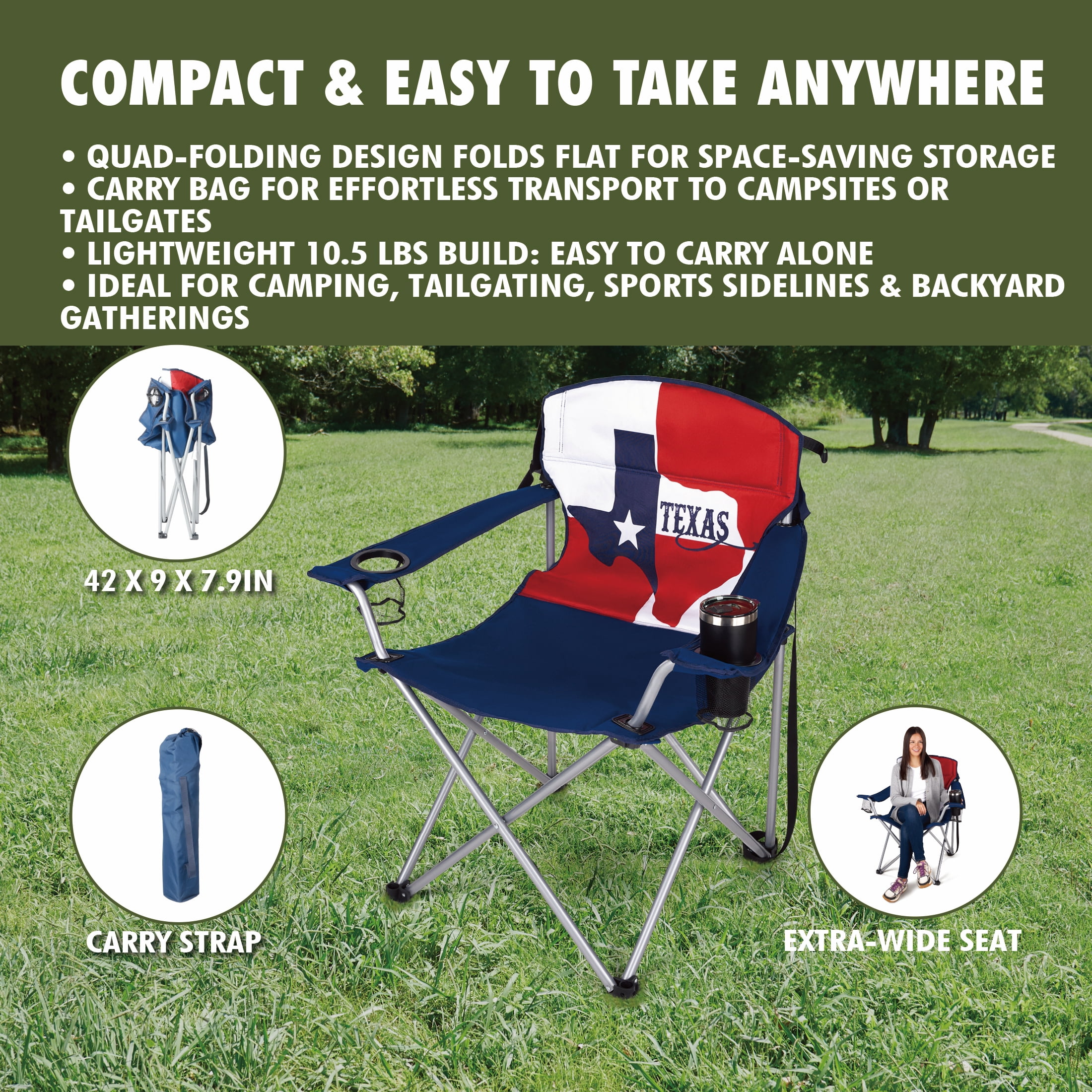 Ozark Trail Texas Big & Tall Camp Chair, Texas Pattern