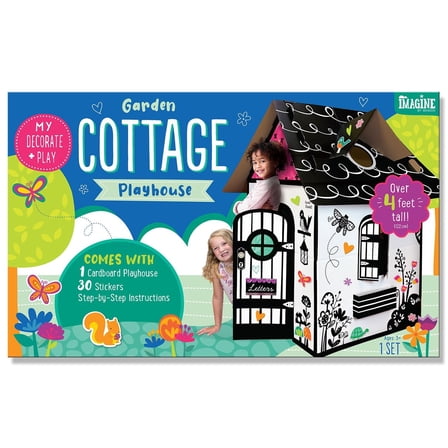Open Box Bendon Cottage Buildable Playhouse, 53x32x33", Black/White