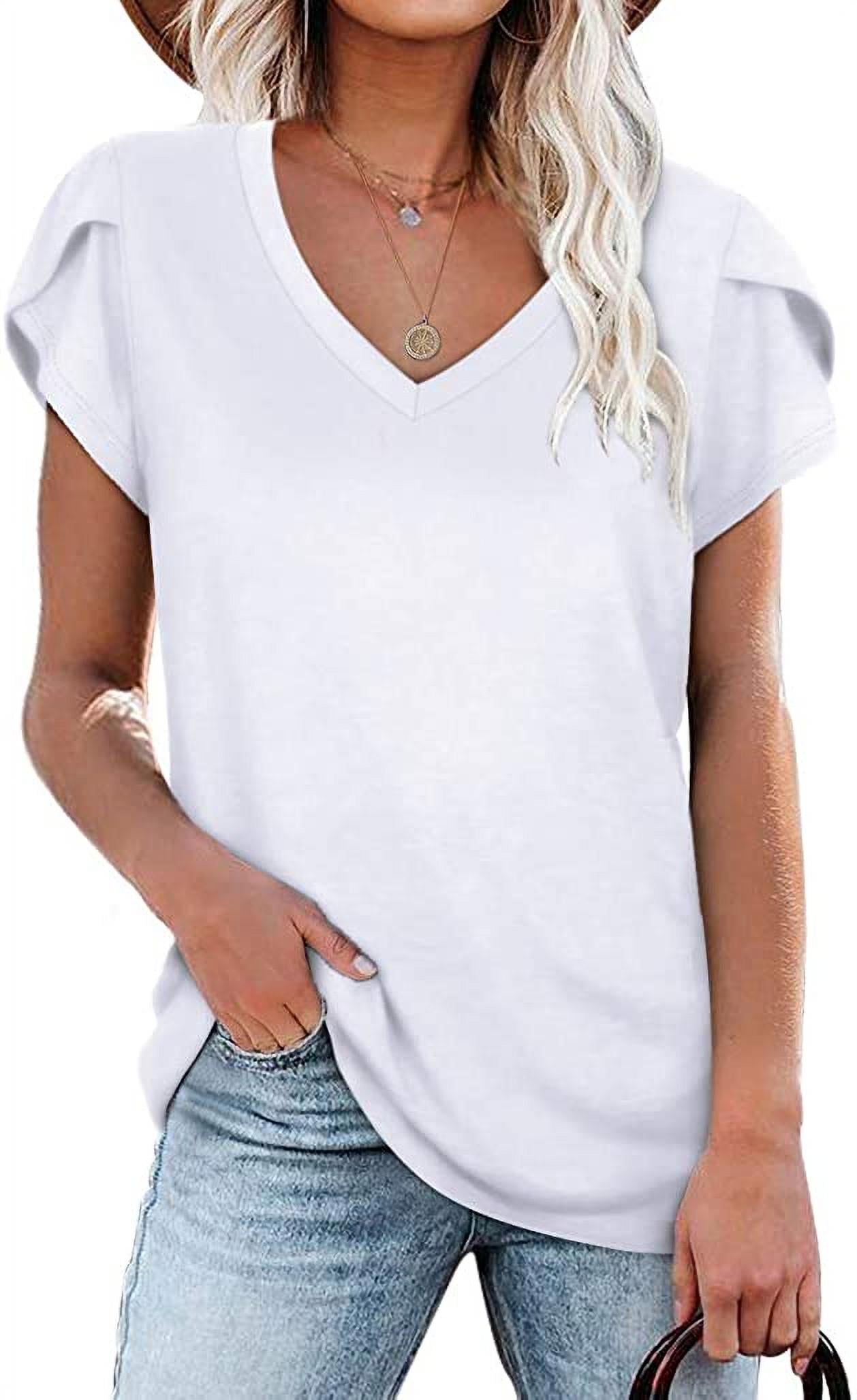 WIHOLL Womens T Shirts Short Sleeve V Neck Plain Summer Tops