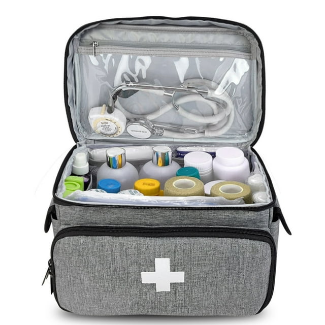 Bolsa de almacenamiento de medicamentos pequeña, organizador de primeros auxilios familiar, kit médico, bolsa médica (sin incluir medicamentos), 1 unidad JM