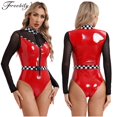 thumbnail image 2 of Disfraz de piloto de carreras de velocidad para mujer, disfraz de cosplay de malla transparente con cremallera y cinturón de charol, para Halloween y carnaval, 2 of 5