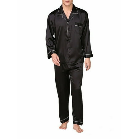 

Mens Pyjamas Silky Satin Pajama Sets Long Sleeve Button Down Loungwear Sleepwear Soft Nightwear PJS Set Red