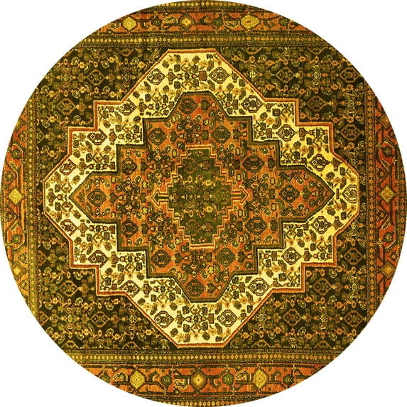 Ahgly Company Machine Washable Indoor Round Persian Yellow Traditional Area Rugs, 8' Round