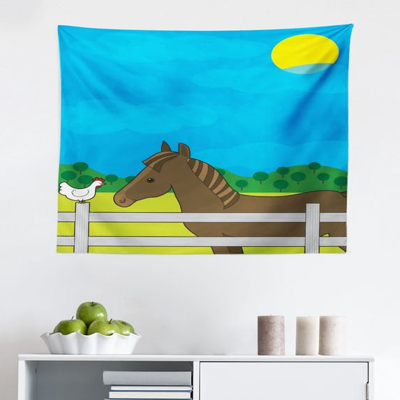 Unicorn Party Tapestry, Simplistic Nursery Themed Graphic of Animal Art Magic Horse, Fabric Wall Hanging Decor for Bedroom Living Room Dorm, 2 Sizes, White Pink, by Ambesonne