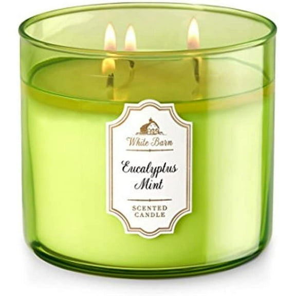 Dpnamron Bath & Body Works White Barn Eucalyptus Mint Scented 3 Wick Candle 14.5 oz./411 g