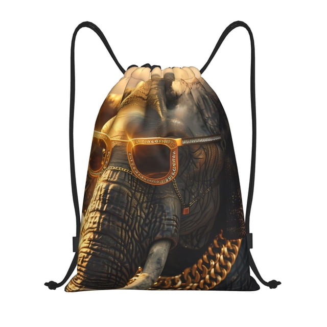 Lsque Cool Sunglasses Elephant Art Print Drawstring Backpack Bag Sport Gym Sackpack Cinch Bags Drawstring Bags Draw String Sport Bag-Small