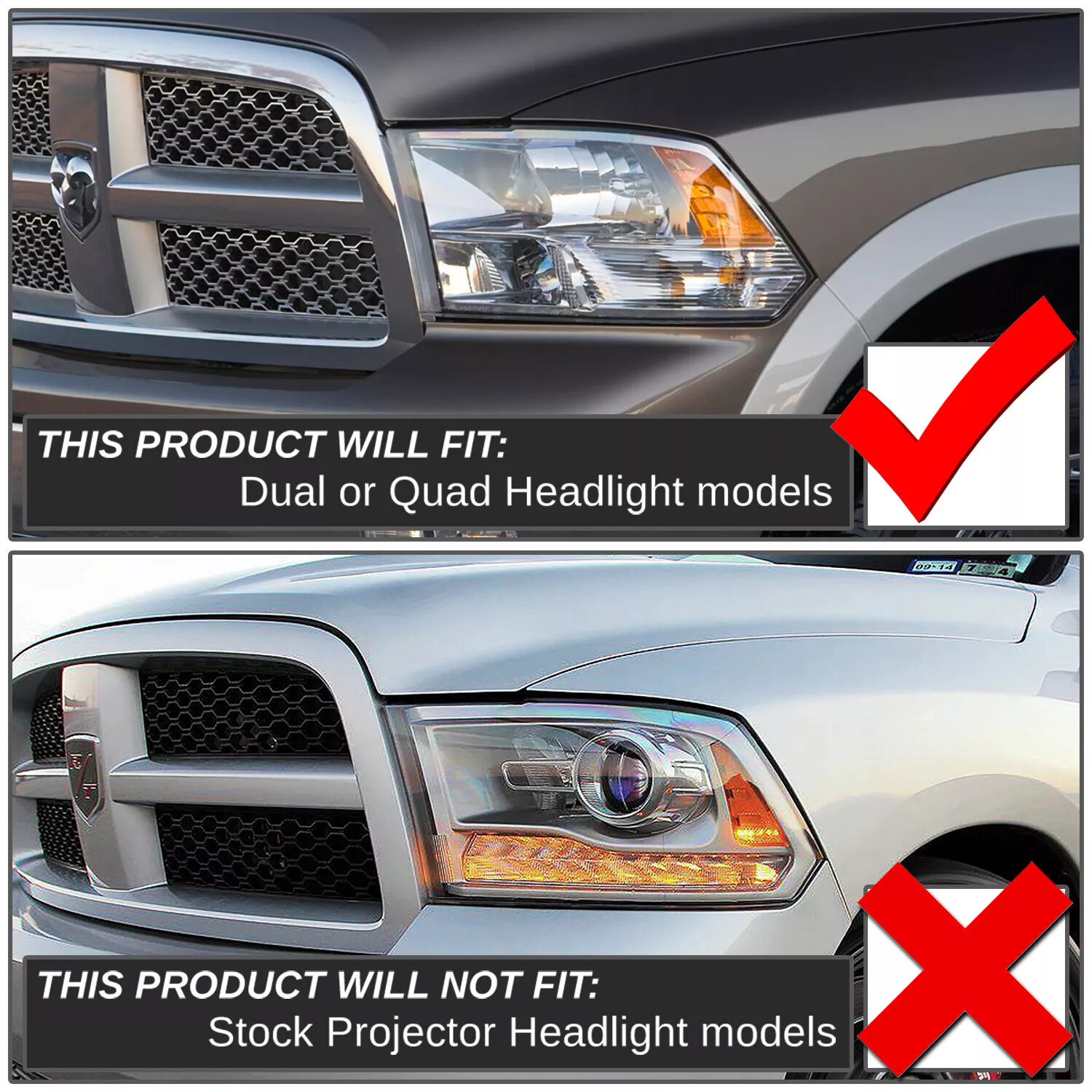 MOSTPLUS Pair Chrome Headlights Assy for 2011-2018 Dodge RAM 1500 2500 3500 4500 5500