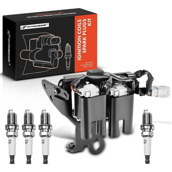 A-Premium Ignition Coils and Spark Plugs Kits Compatible with Hyundai Elantra 2003-2006, Tucson 2005-2009, Tiburon 2003-2008 & Kia Sportage 2005-2007 Spectra/Spectra5 2005-2009, 2.0L