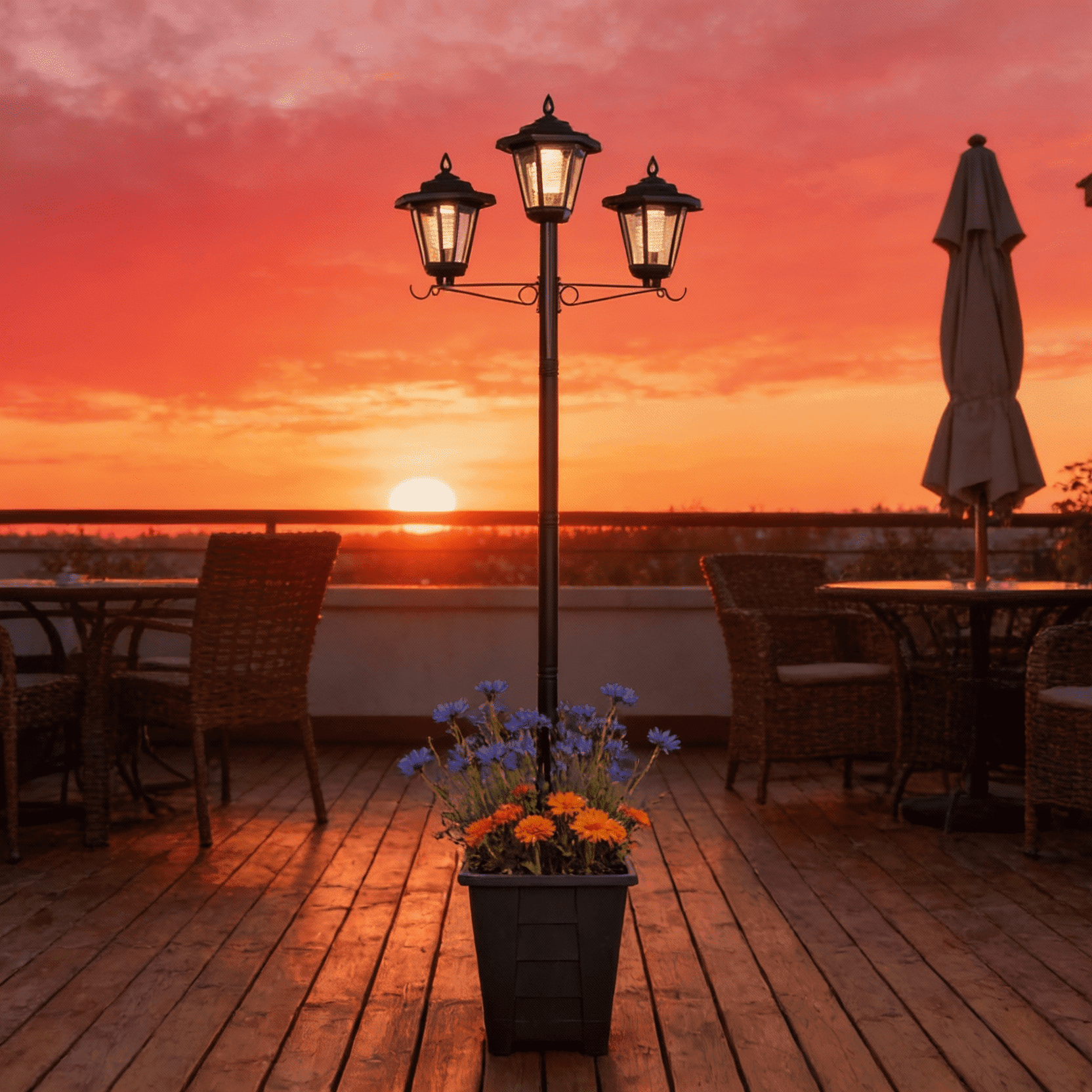 DJGIFI Solar LED Outdoor Lamp Post Light with Planter Bohemian 3-Head Waterproof 1-Pack 18.9 x 9.84 x 68.9 in