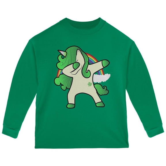 St. Patrick's Day Irish Dabbing Unicorn Toddler Long Sleeve T Shirt Green Toddler Size 5/6