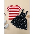thumbnail image 4 of GXFC Toddler Baby Girl 4th of July Clothes Kids Girl Independence Day Summer Striped Short Sleeve T shirt Top+Stars Print Suspender Overalls Skirt Set 2pcs1-5Y, 4 of 9