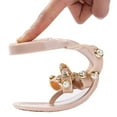 thumbnail image 4 of Women Flip-Flops Pearls Bow Sandals Beach Flat Rivets Rain Jelly Gold Pearls Nude, 4 of 6