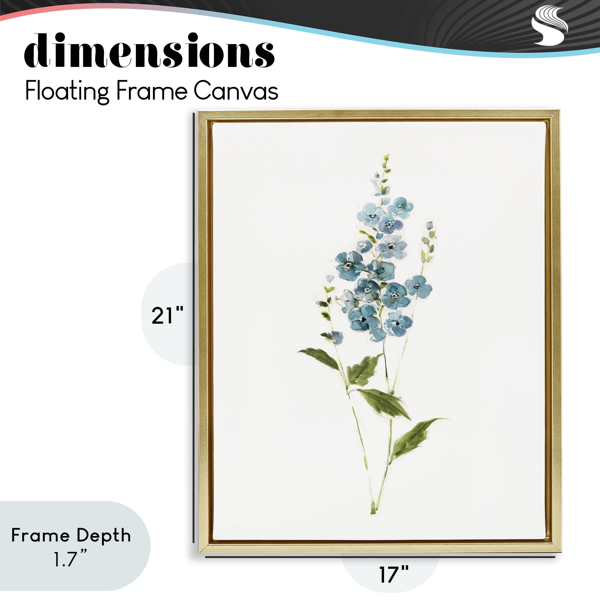 Stupell Industries Delicate Blue Sprigs Gold Framed Floater Canvas Wall Art, design by Sally Swatland