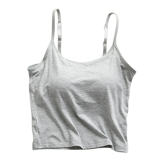 LLYWEY Tops Cortos para Mujer con Sostén Incorporado - Tirantes Finos Acolchados sin Mangas Tops Cortos Tipo Tank
