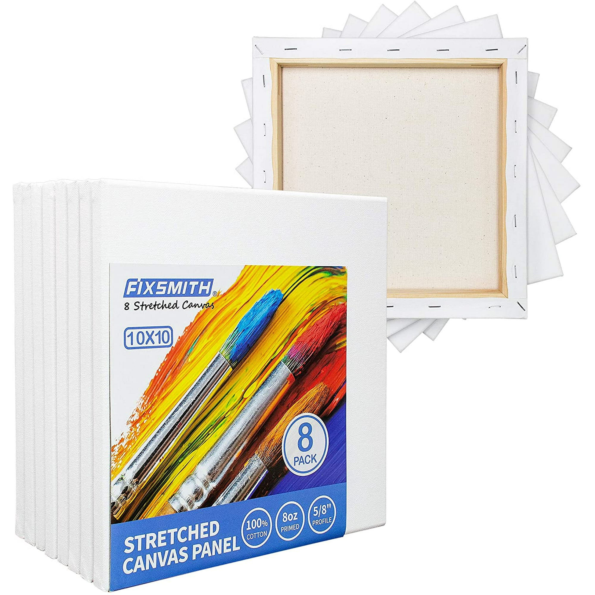 FIXSMITH Stretched White Blank Canvas - 11x14 Inch, 8 Pack, Primed,100%  Cotton,5/8 Inch Profile of Super Value Pack for Acrylics,Oils & Other  Painting