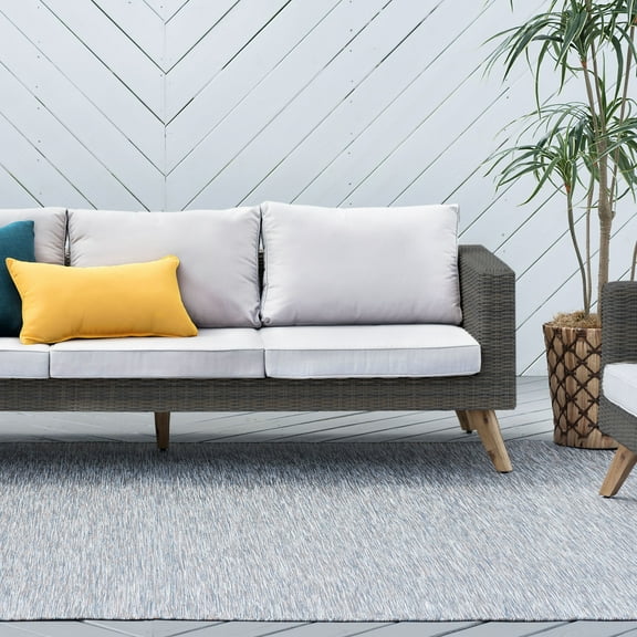 5x8 Water Resistant, Indoor Outdoor Rugs for Patios, Front Door Entry, Entryway, Deck, Porch, Balcony | Outside Area Rug for Patio | Blue, Stripe | Size: 5'3'' x 7'3''