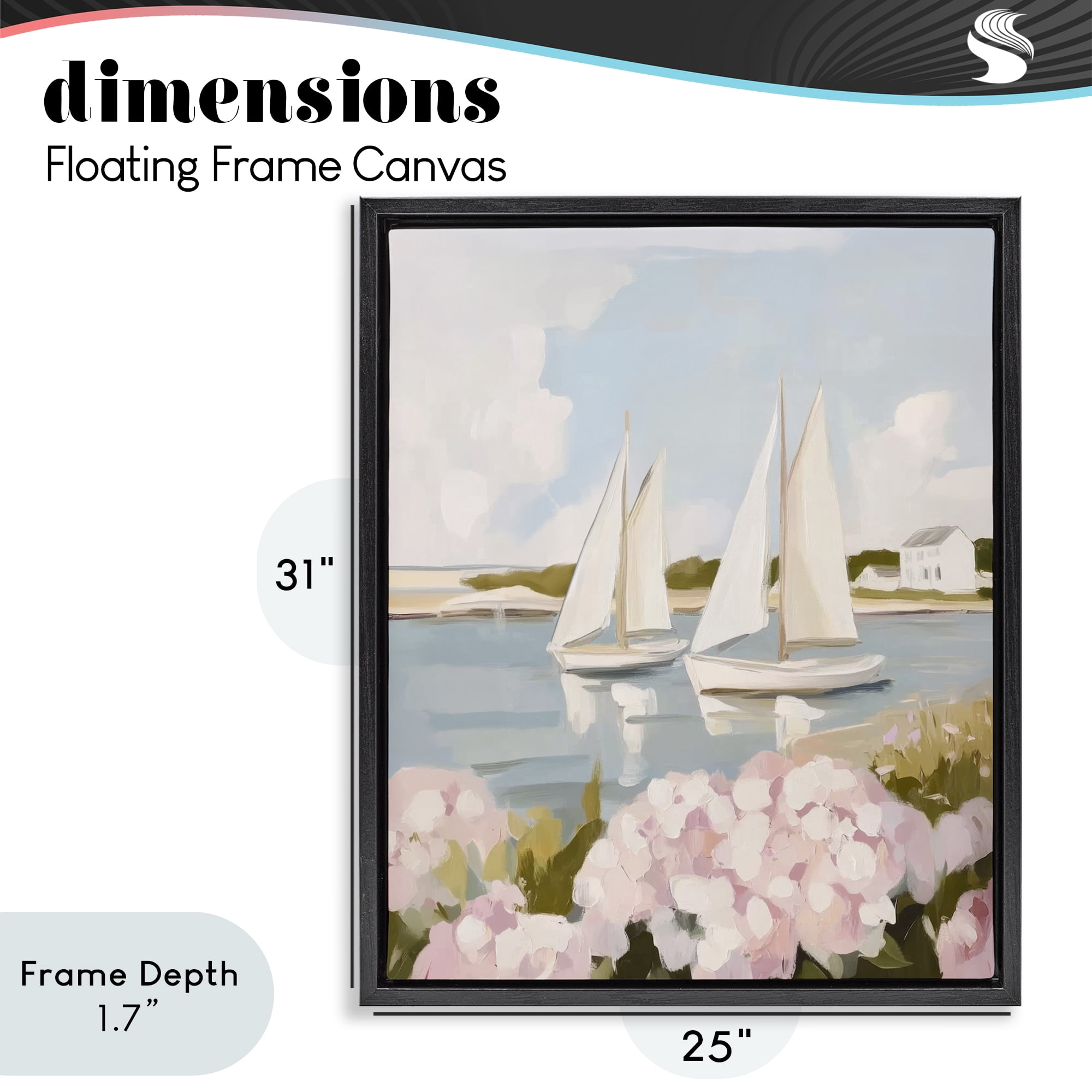 Stupell Industries Sailboat Duo with Pink Hydrangeas Black Framed Floater Canvas Wall Art, design by Sisi and Seb