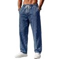 thumbnail image 2 of Mens Jeans Washed Denim Wide Leg Trousers Drawstring Elastic Waist Straight Leg Pants Loose Fit Casual Denim Pants, 2 of 6