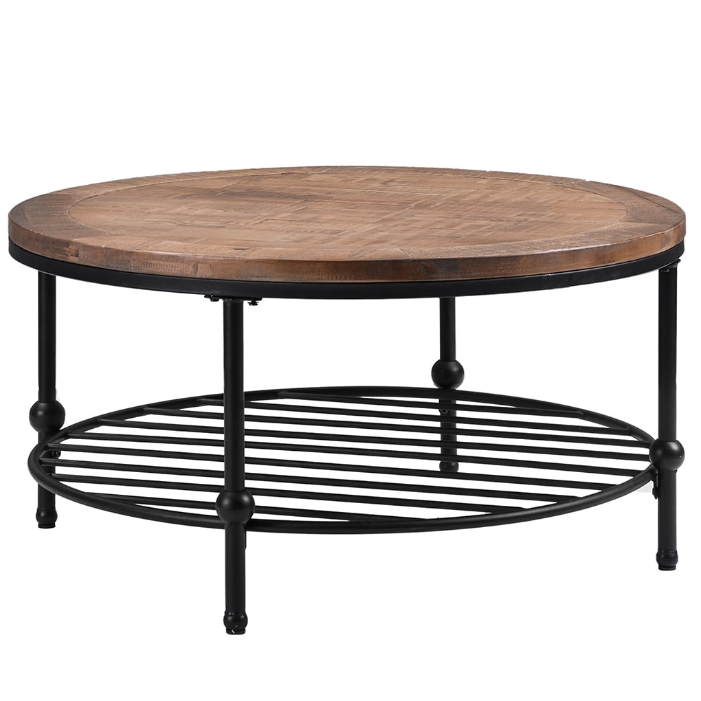 Irene Inevent Rustic Round Wood Coffee, Round Reclaimed Wood Coffee Table With Storage