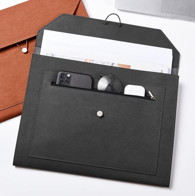 PU Leather A4 File Folder 2 Pockets Portfolio Envelope with Elastic String 3/4 Inch Expansion，Black