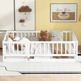 thumbnail image 3 of URTR Full Size Floor Bed with Slats, Montessori floor bed with fences and doors, Montessori single bed, suitable for bedrooms and living rooms, no need for spring mattresses, White, 3 of 8