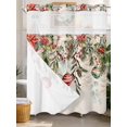 thumbnail image 3 of Xmas Ball Poinsettia Eucalyptus Snow No Hooks Shower Curtain with Snap in Fabric Liner Set, Winter Berry Retro Linen Shower Curtains Waterproof Bath Curtain with See Through Top Window, 72x72 Inch, 3 of 6