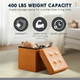 thumbnail image 7 of Ornavo Home 15 Inch Square Storage Ottoman Cube, Tufted Square Faux Leather Storage Ottoman Chest, Footrest, Toy Chest Ottoman with Storage - (Cognac), 7 of 7