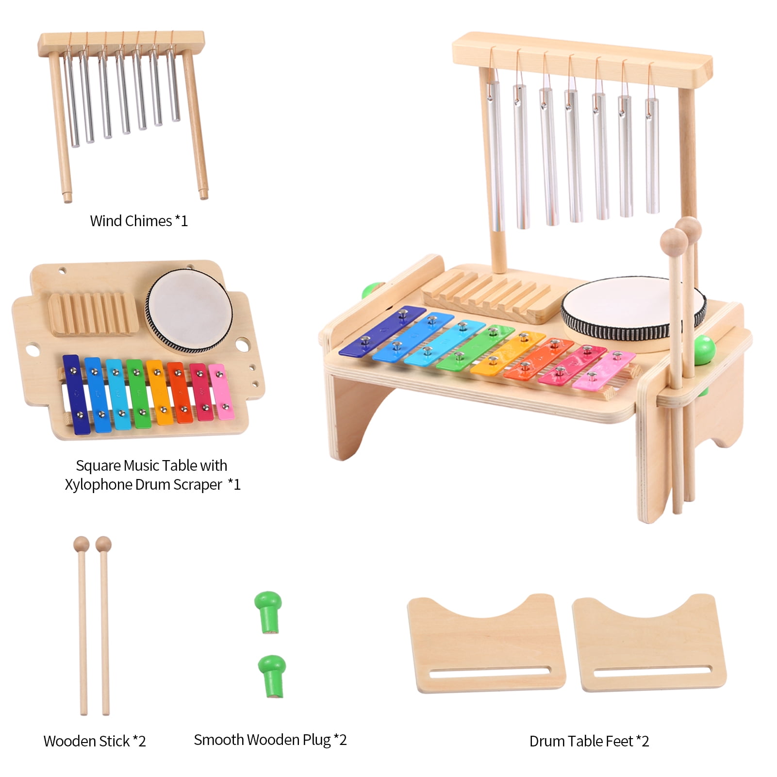 Set De 9 Instrumentos Musicales De Madera Para Niños, Método Montessori, Incluye Xilófono, Maracas Y Triángulo, Con Mochila De Almacenamiento