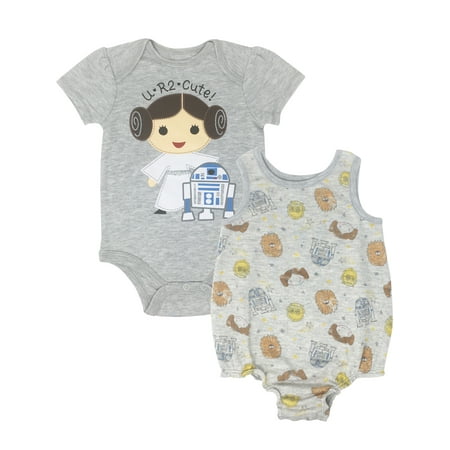 Star Wars Princess Leia Infant Baby Girls Bodysuit & Sleeveless Romper Set 0-3M
