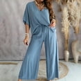 thumbnail image 2 of HONHUZH 2 Piece Outfits for Women Summer Suit Short Sleeve Solid Trousers Casual Two-Piece Suit, 2 of 6