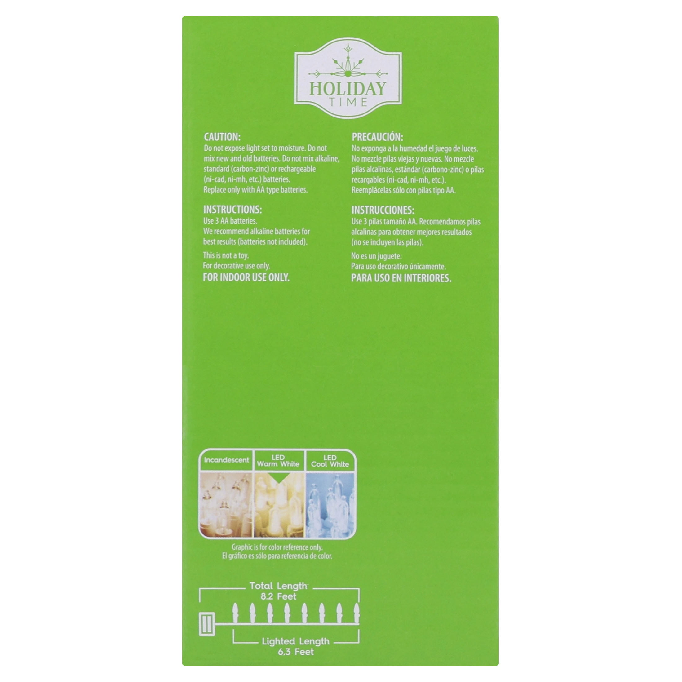 Indoor 20-Count Battery-Operated LED Vertical-Cut C3 Christmas String Lights, Warm White, Green Wire, 6.33', by Holiday Time