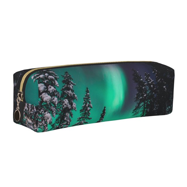 Fotbe Northern Lights 2 Estuche para Lápices de Cuero con Estampado, Estuche con Cremallera Resistente, Organizador Compacto y Elegante para Papelería