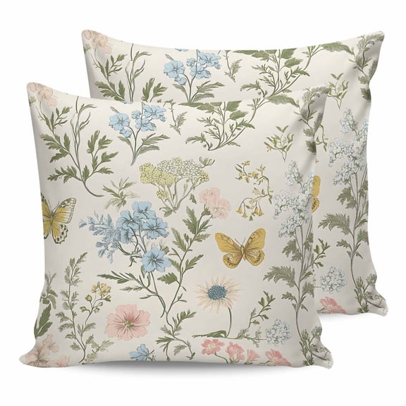 20x20 Pillow Covers Set of 2, Wildflowers Throw Pillow Covers Decorative Couch Cushion Case, Spring Flowers Plants Farmhouse Pastoral Microfiber Square Pillowcases for Bedroom Car Living Room